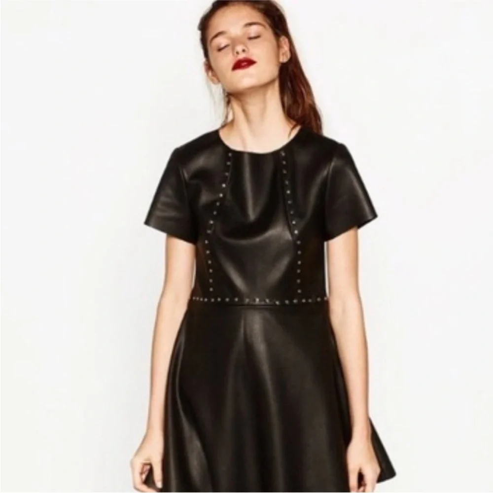 NWT Vegan Leather Studded Skater Dress Size S